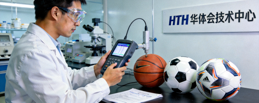 HTH华体会技术人员在实验室对体育用品进行标准验证测试